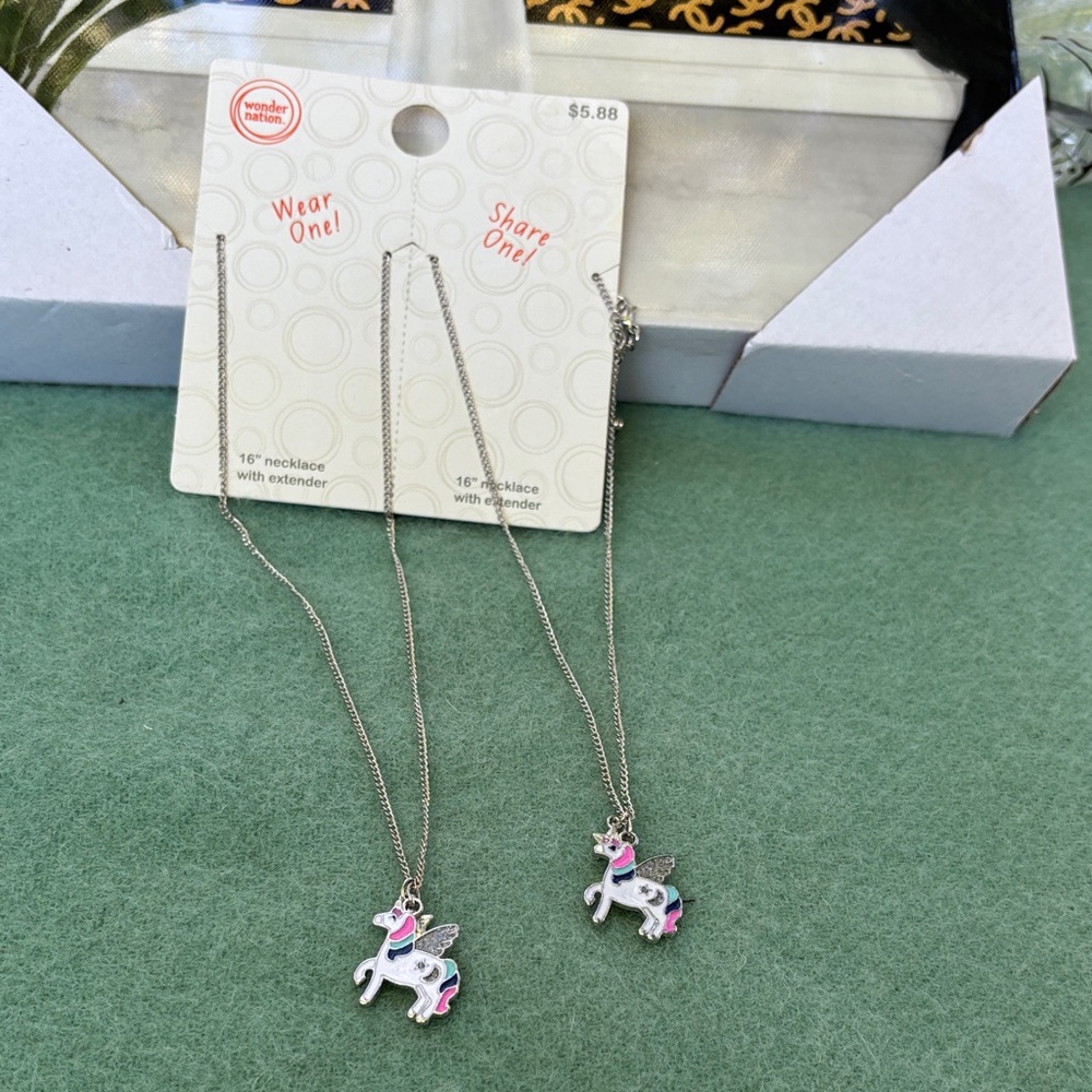 NWT Wonder Nation Unicorn 16” Necklace Set Silver Pink BFF Wear One Share One!